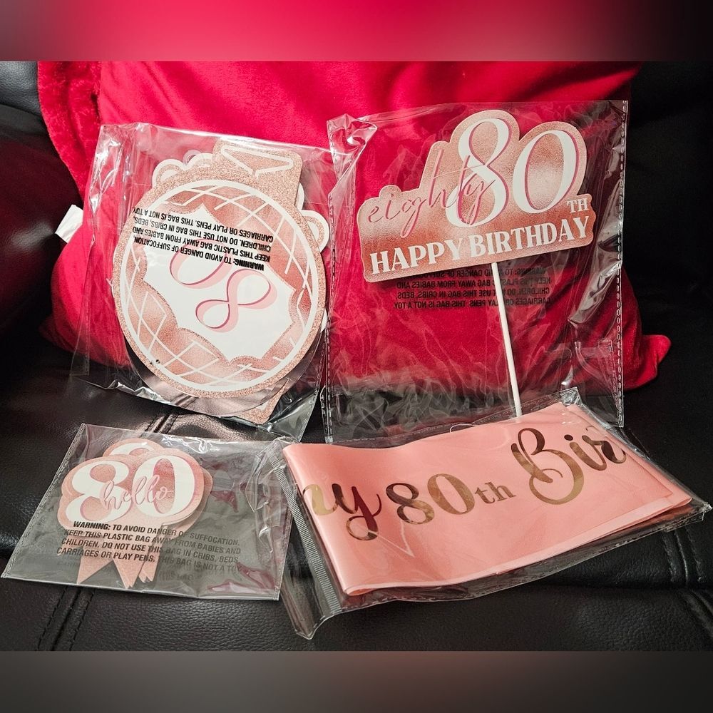 80th birthday pink 4 piece set New